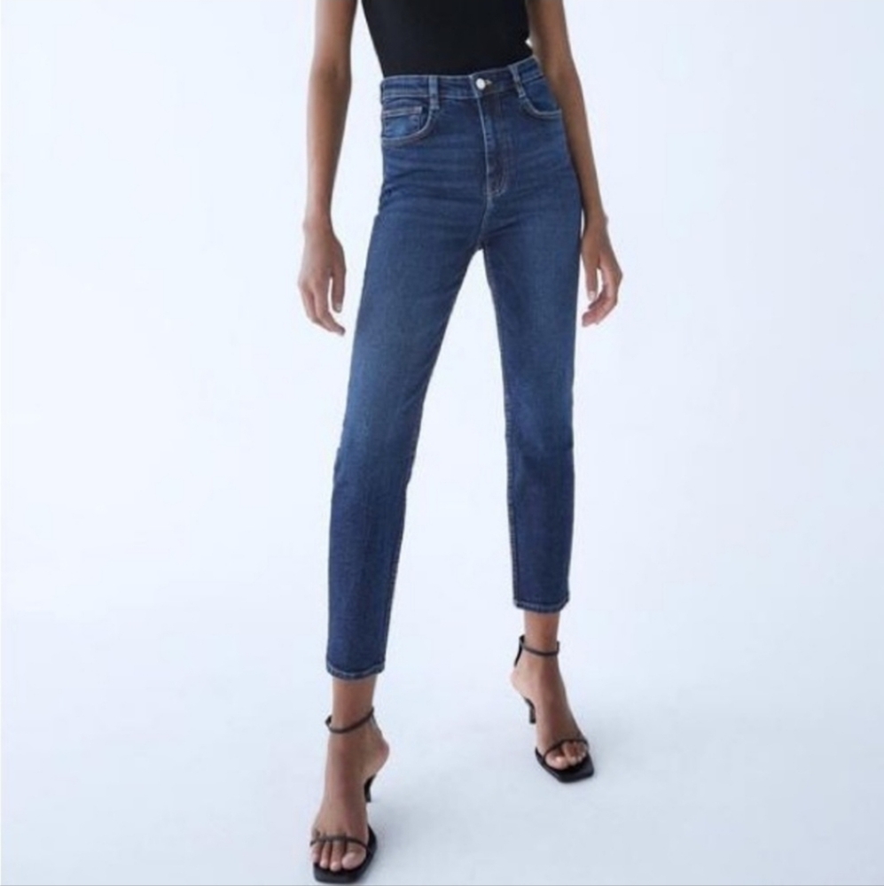 ZARA High Waist Stretch Skinny Jeans Zip & Button Medium Wash Size 8
